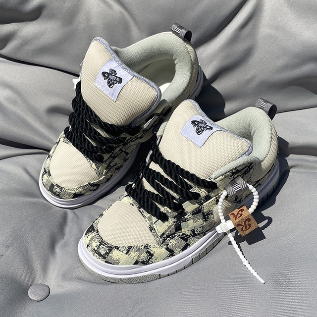 Wanshi bread shoes men's trendy American low-top thick tongue fat shoes thick sole heightening casual sneakers for women