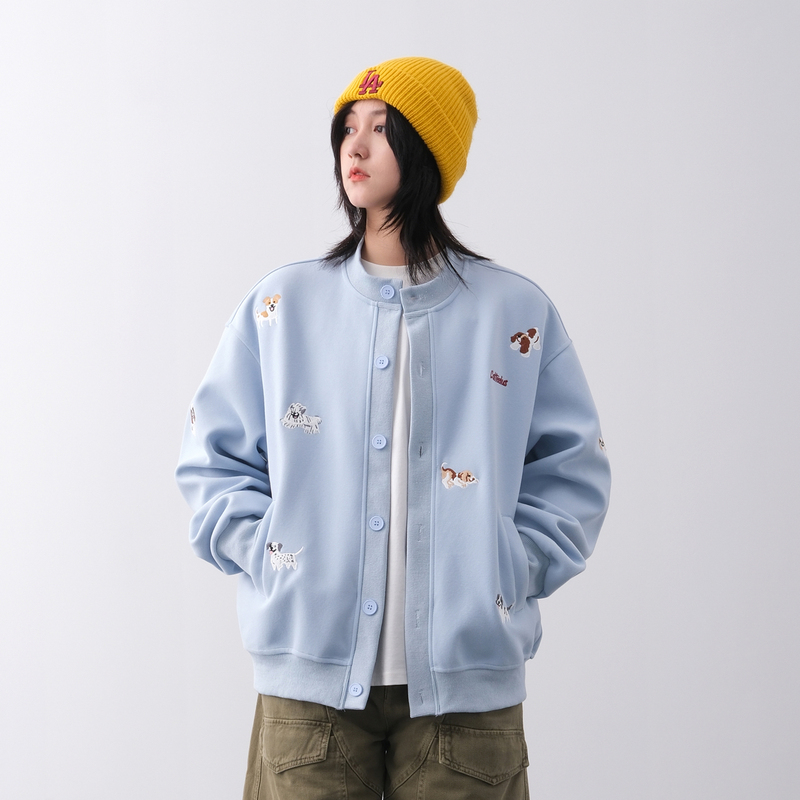 Spring and Autumn American-Style Trendy Puppy Cartoon Embroidered Baseball Jacket for Men and Women, Couple's Jacket, Cardigan, Sweatshirt Spring and Autumn American-Style Trendy Puppy Cartoon Embroidered Baseball Jacket for Men and Women, Couple's Jacket, Cardigan, Sweatshirt