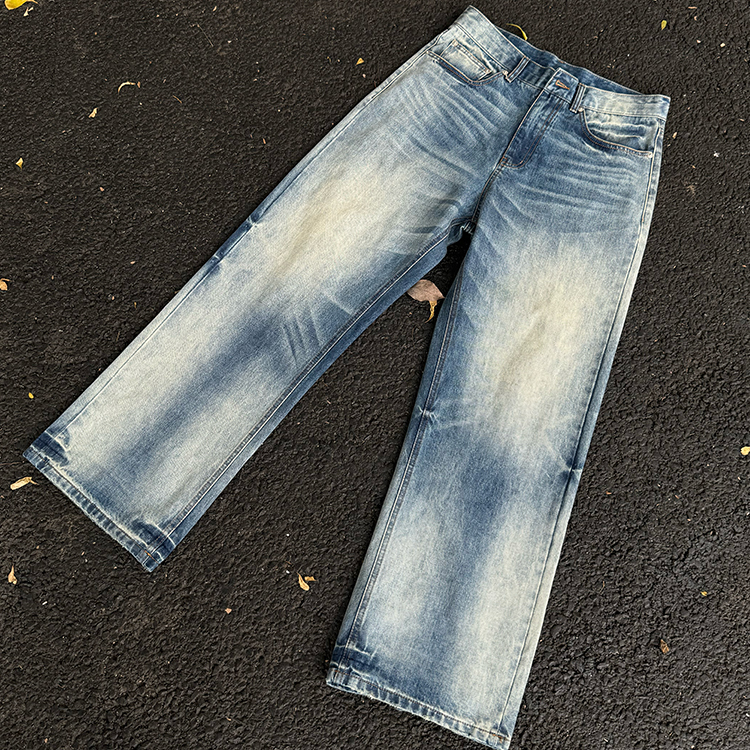 Dm Tenacious Washed Blue A-Line Casual Straight Loose Cleanfit Versatile Jeans for Commuting