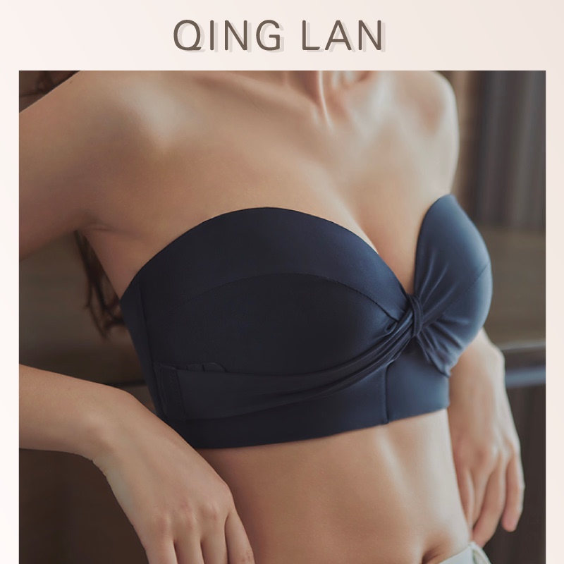Light Breeze·Strapless Bra for Large Busts, Non-Slip, Large Size, Invisible, Women's Wireless Cross-Back Push-Up Bra with Beautiful Back Design