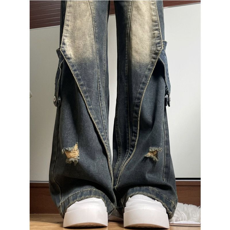 Extra Large Size 150kg Heavy-Duty Patchwork American-Style Jeans for Men and Women, Vintage Washed Straight-Leg Loose Work Pants2