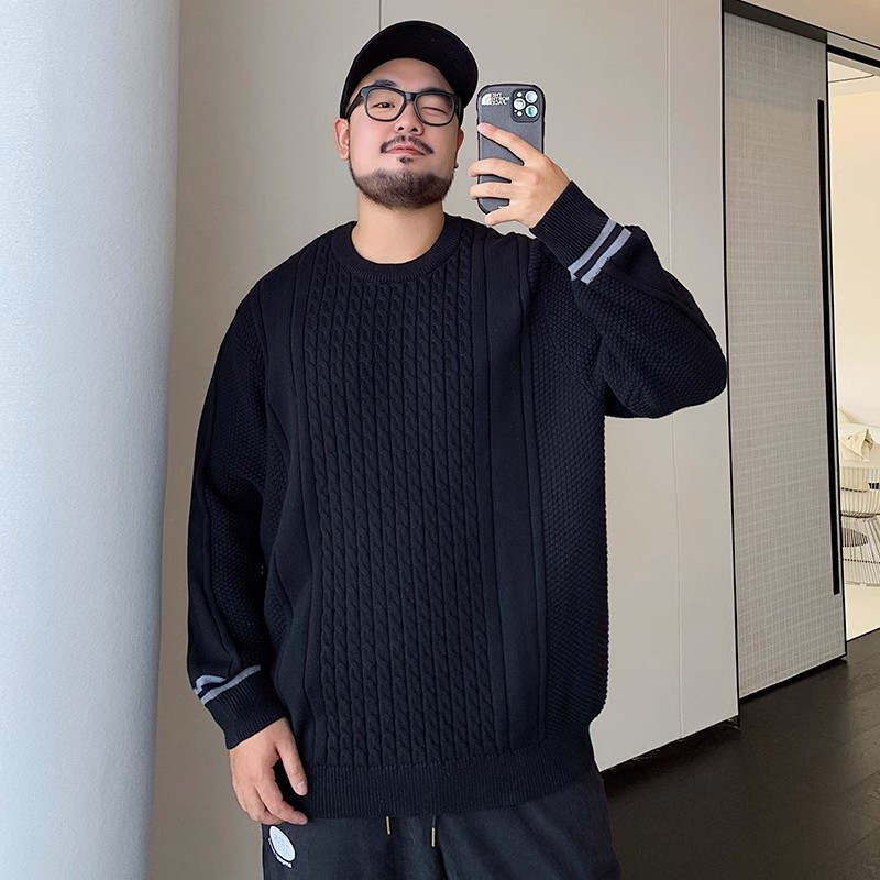 Extra Large Size 150kg Men's Sweater, Round Neck, Autumn and Winter, Solid Color, Casual Knitwear, Trendy Brand Base Layer Sweater 2