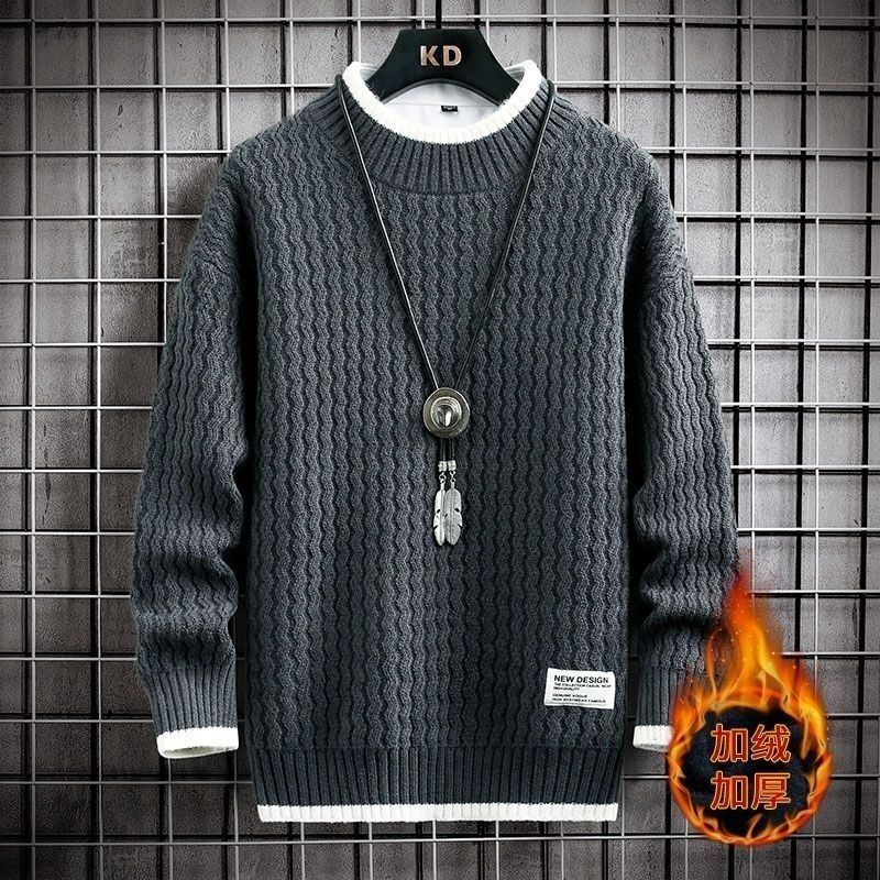 Extra Large Size 150kg Sweater Jacket Men's Autumn and Winter Fleece-Lined Thickened Base Knitwear Youth Thermal Knitwear 2