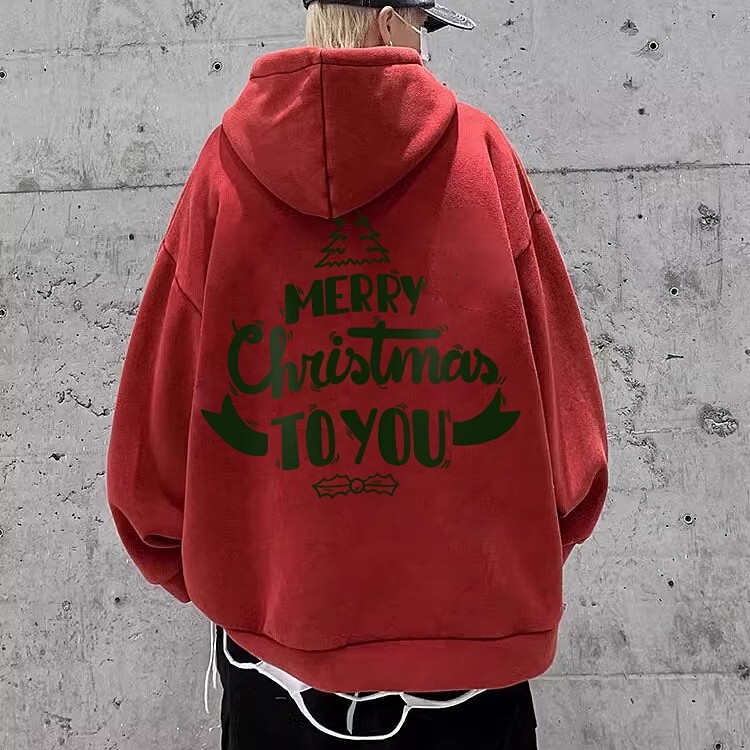 Extra Large Size 150kg Christmas Red Hooded Sweatshirt for Men and Women, Autumn and Winter Fleece-Lined Heavy Jacket, American Style Top 2 Extra Large Size 150kg Christmas Red Hooded Sweatshirt for Men and Women, Autumn and Winter Fleece-Lined Heavy Jacket, American Style Top 2