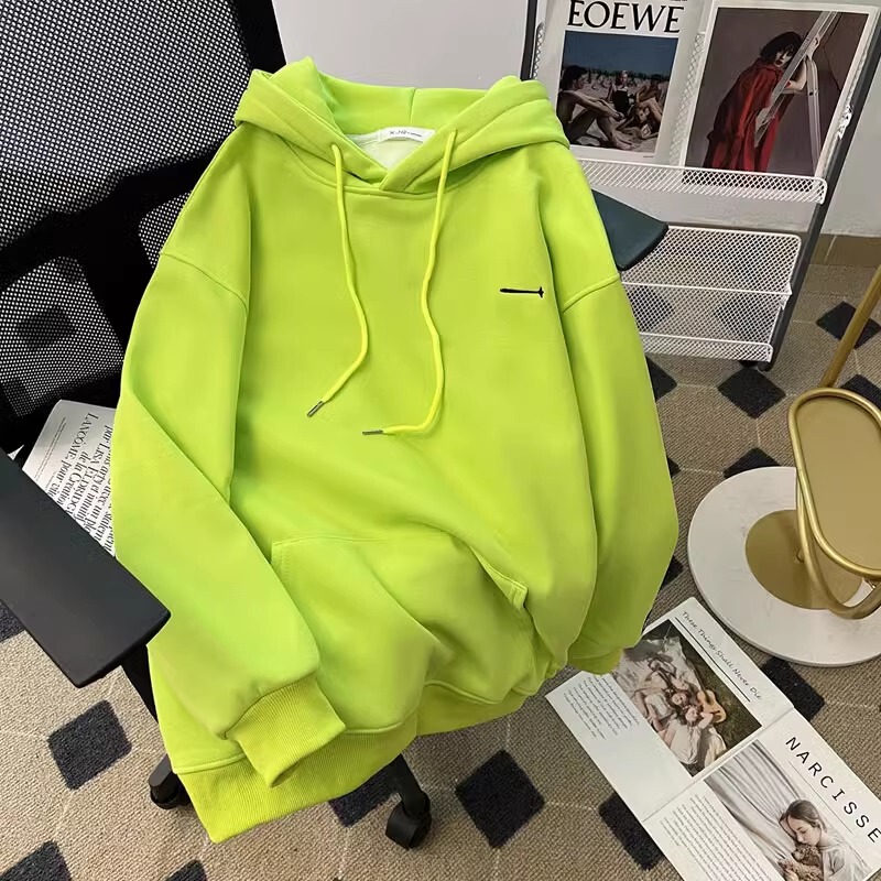 1.0-150kg Large Size Korean Style Fluorescent Green Hooded Sweatshirt Spring and Autumn New American Style Lazy Casual Loose Jacket
