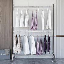 Minimalist double layer stainless steel clothes rack can lift balcony home clotheshorse to place clothes hanger mobile with wheels