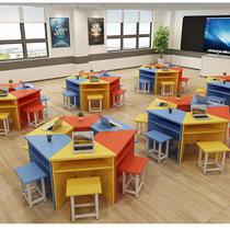 Kindergarten school art tutoring class desks and chairs primary school students hexagonal color painting learning and training group manufacturer