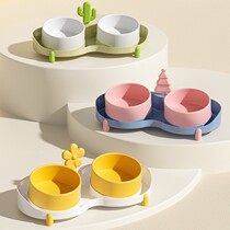 New pet drinking water dog food bowl small fresh elevated double bowl dog anti-knock over feeding bowl cat rice bowl ceramic bowl