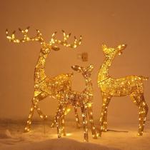 Christmas gift box decoration luminous deer pull cart package decorations three deer sleigh wrought iron deer Christmas scene decoration