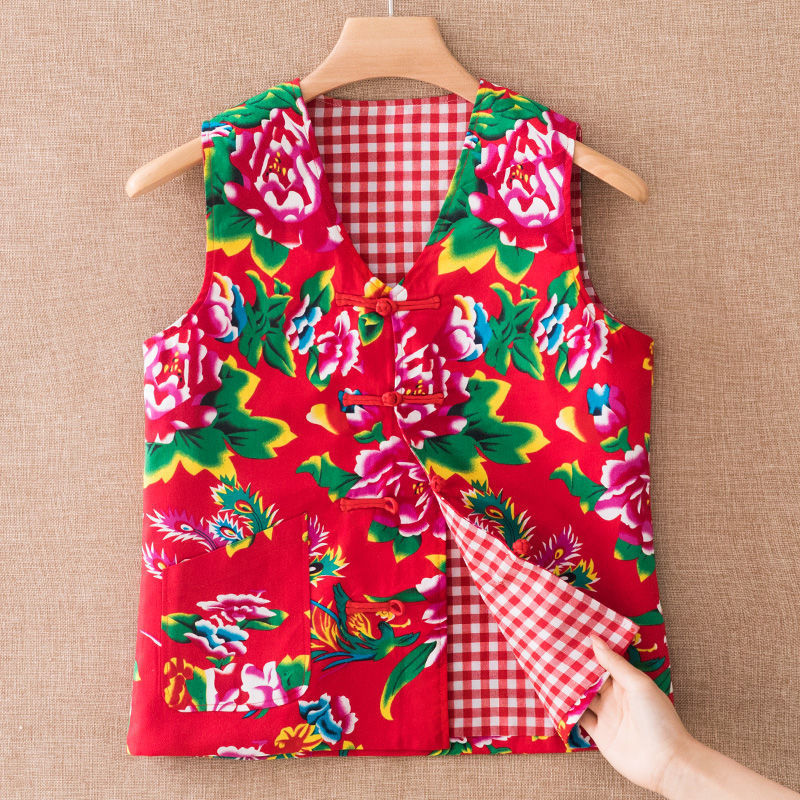 Trendy Northeast Floral Cotton Vest for Men and Women, Thin Spring/Summer Sleeveless Vest for Performances and Workwear