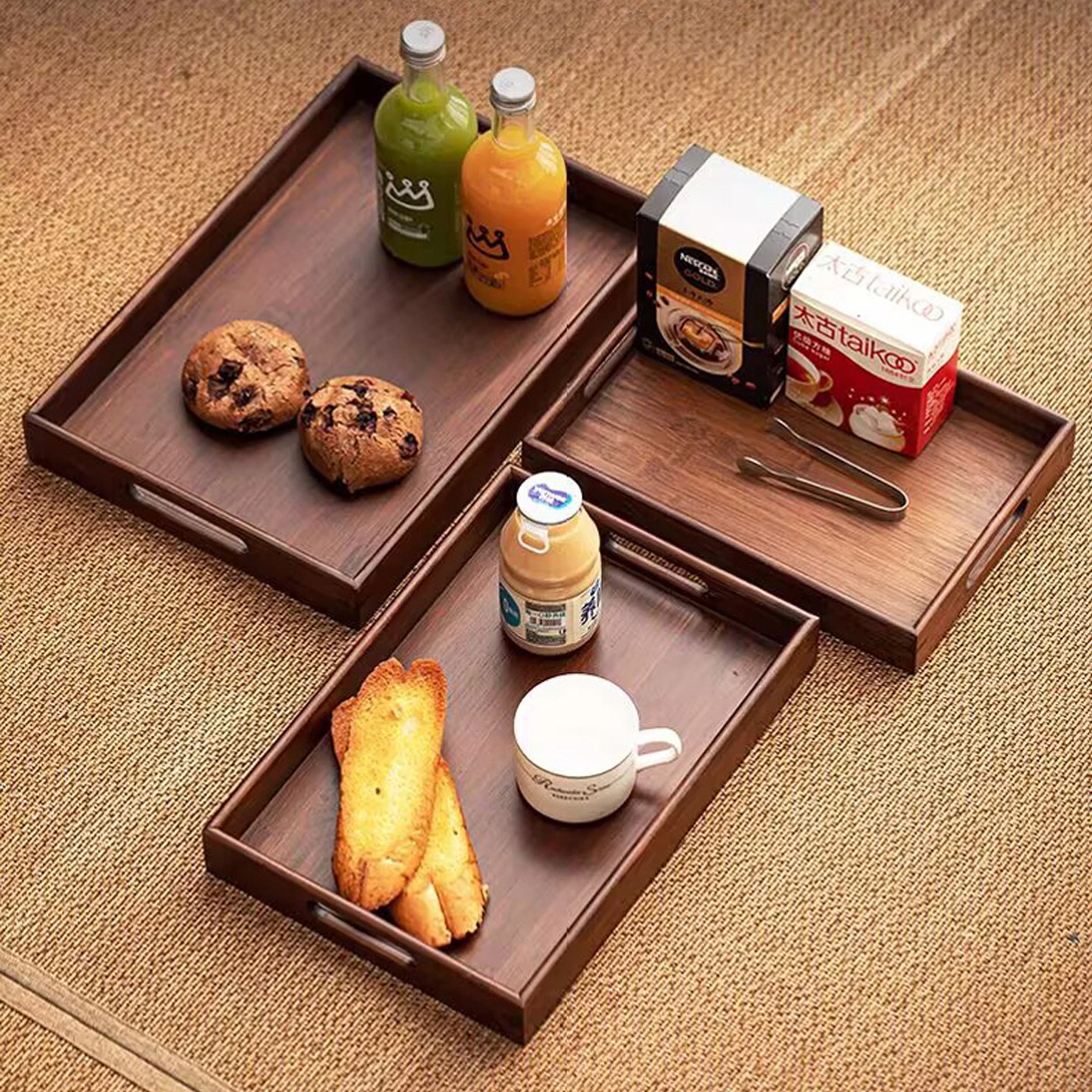 Bamboo tray household water cup plate snack flattering tray