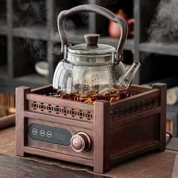 Teapot for Brewing Tea Around the Stove, High-Temperature Resistant Glass, Walnut Wood, Electric Ceramic Stove, Household Health-Preserving Tea Brewing Pot, Tea Set, Kung Fu Tea Brewing Device