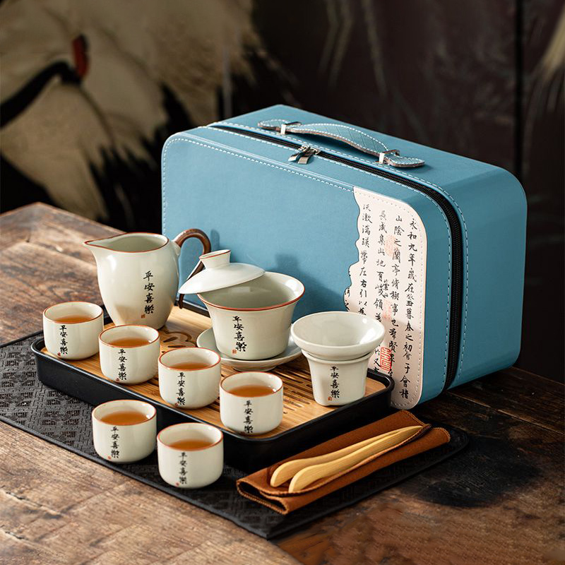Beige Ru Kiln Pure Handwriting Travel Tea Set Home Kung Fu Portable 2024 New Covered Bowl Tea Cup Customization