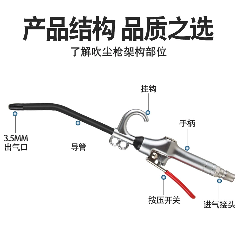 Súng thổi bụi bằng khí nén mạnh mẽ súng thổi bụi áp suất cao mở rộng súng hơi miệng máy nén khí máy bơm không khí dụng cụ làm sạch loại bỏ bụi súng hơi