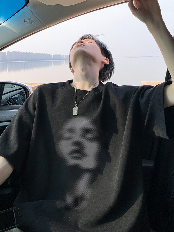 Plus Size 150kg Black Pure Cotton Short-Sleeve T-Shirt for Men, New Summer American Style Heavyweight Face Print Trendy Brand Tee Shirt Plus Size 150kg Black Pure Cotton Short-Sleeve T-Shirt for Men, New Summer American Style Heavyweight Face Print Trendy Brand Tee Shirt