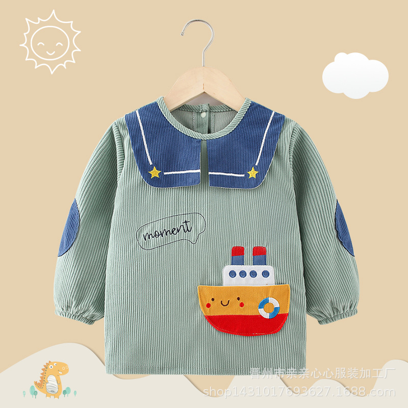 Baby boy eating smock waterproof children's apron boy reverse dressing anti-dirty long-sleeved autumn and winter bib baby protective clothing