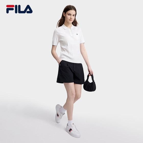 FILA 여성용 공식 니트 스웨터 2023 여름 심플 패션 캐주얼 통근 폴로 칼라 반팔 탑