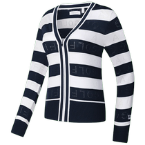FILA official womens woven jacket 2024 summer new golf sports striped V-neck sweater cardigan