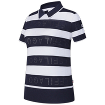 FILA official womens knitted shirt 2024 summer new golf sports striped lapel short-sleeved top