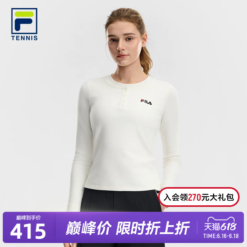 Fila Official Women's Knitted Long Sleeve Shirt 2026 Summer New Tennis Sports Henley Shirt Slim Fit Long T-Shirt