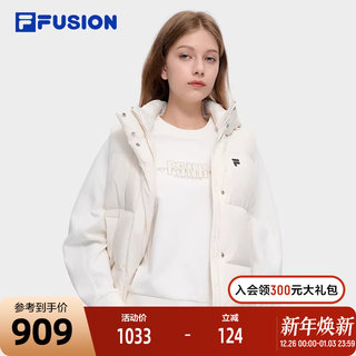 FILA FUSION斐乐潮牌羽绒马甲女2024冬新款休闲基础保暖连帽外套