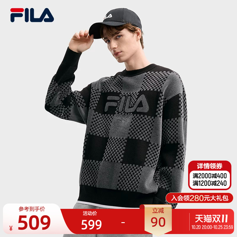 Fila Official Men's Knitwear 2026 Spring New Fashion Casual Comfortable Checkerboard Pullover Sweater