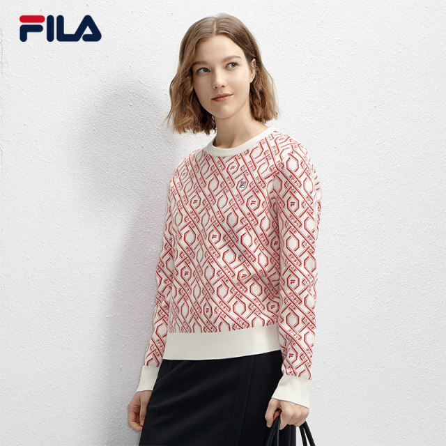 FILA Official Women's Knitted Sweater 2024 Spring New Fashion Simple Basic Casual Pullover Sweater