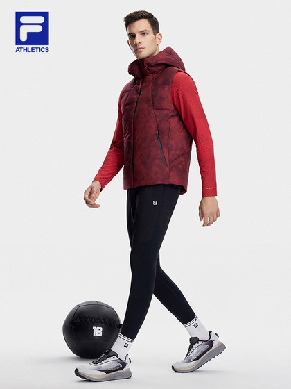 Fila 공식 남자 다운 조끼 2023 겨울 기본 따뜻한 피트니스 스포츠 후드 탑