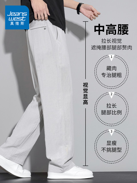 JeansWest Tencel Linen Pants Men's Summer 2026 New Loose Straight Wide-leg Pants Ice Silk Thin Casual Pants