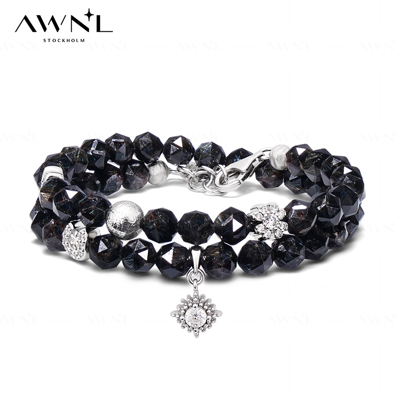 Awnl Nordic m Meteorite Nuumite Stone Layered Bracelet Double Layer Women's Niche Jewelry Gift for Girlfriend