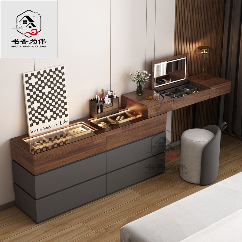2026 New Model All-Solid Wood Simple Modern Dressing Table with Drawer Cabinet and Storage Cabinet Integrated Light Luxury Flip-Top Dressing Table for Bedroom