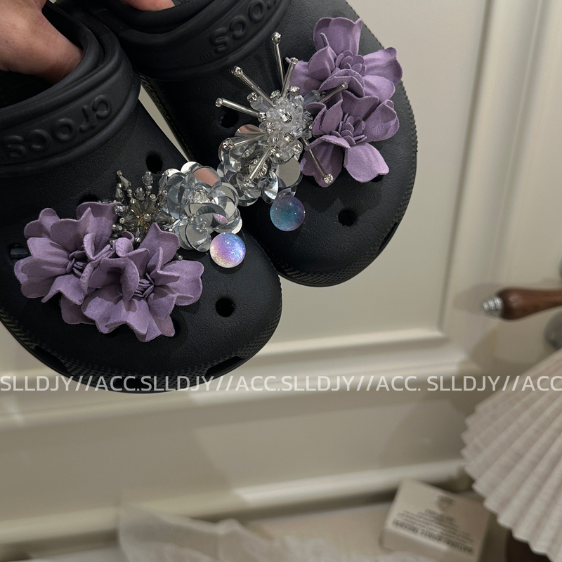 Elegant Beaded Flower Shoe Charms in the Style of a Purple Mandala, High-End DIY Shoe Decorations Suitable for Crocs