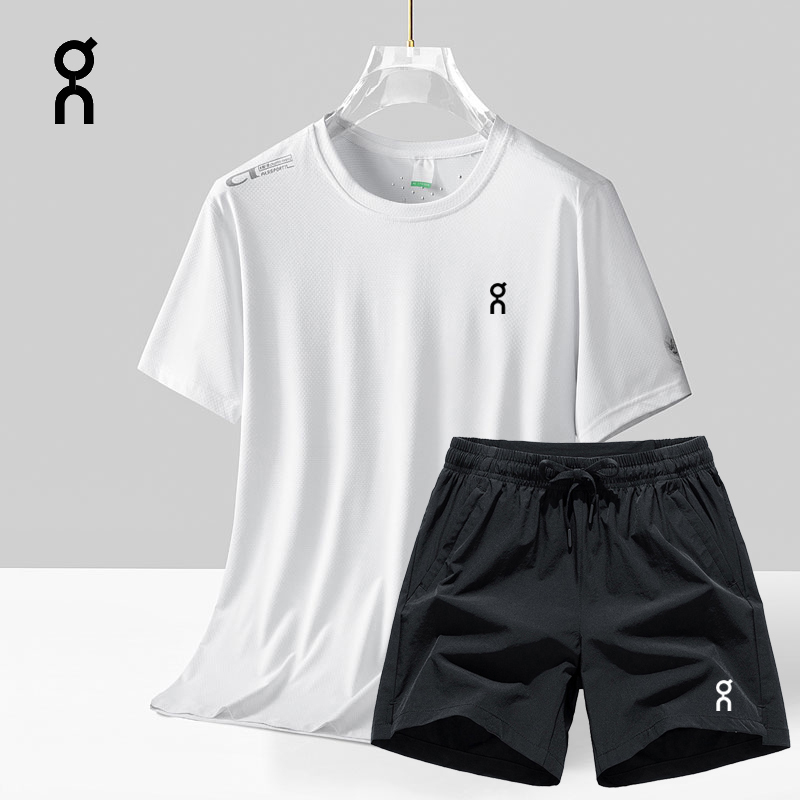 Summer Short-Sleeved T-Shirt, Quarter-Length Shorts, Sports Suit for Men and Women, Quick-Drying Ice Silk Running Fitness Breathable Two-Piece Set
