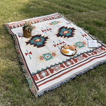 Floating road moisture-proof picnic mat camping tablecloth lawn mat bohemian knitted thread blanket American outdoor camping blanket