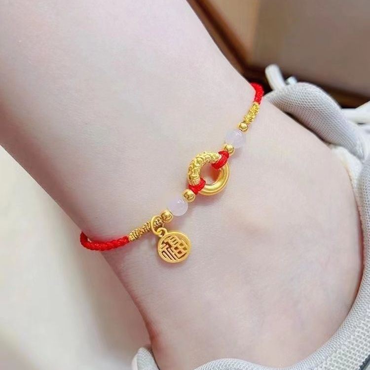 Peace Buckle Anklet and Foot Rope for Women, 2023 Trendy Red Rope Bracelet, Gold Cloud and Fortune Pendant, Wealth-Attracting Anklet for Summer