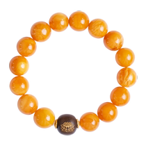 Qingcheng Mountain natural amber beeswax Russian material floating flower chicken oil yellow bracelet old mountain sandalwood bracelet lotus transfer beads high goods
