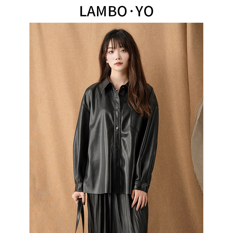 [Super Cost-Effective] Lamboyo New Autumn Design Lapel Drop-Shoulder Pu Leather Shirt Casual Jacket