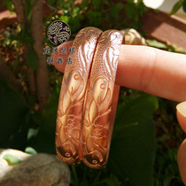 Handmade pure copper bracelet brass copper lotus fish bracelet solid thickened exquisite carved ethnic bracelet