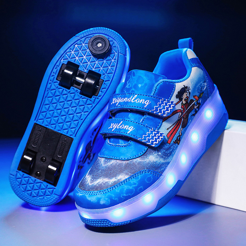 Nezha Wind and Fire Wheel Children's Roller Shoes for Girls, Retractable Four-Wheel Automatic Roller Skates, Cheap at 9.9 Yuan