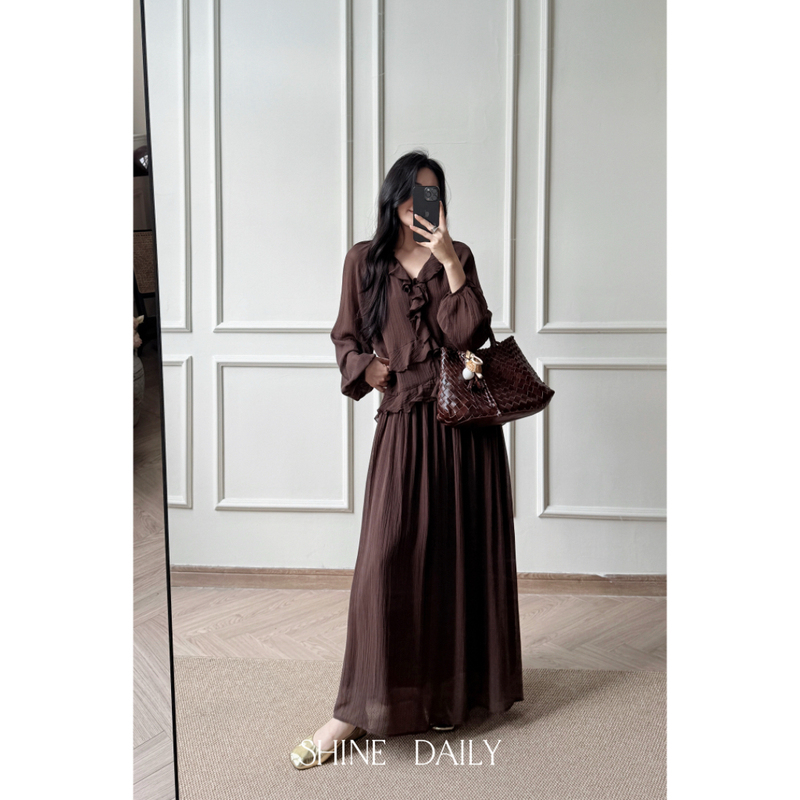 【Fengyin Yishang】Tea Break French-Style Ruffled Dress with a Seaside Resort Vibe, a Hazy and Languid Feel