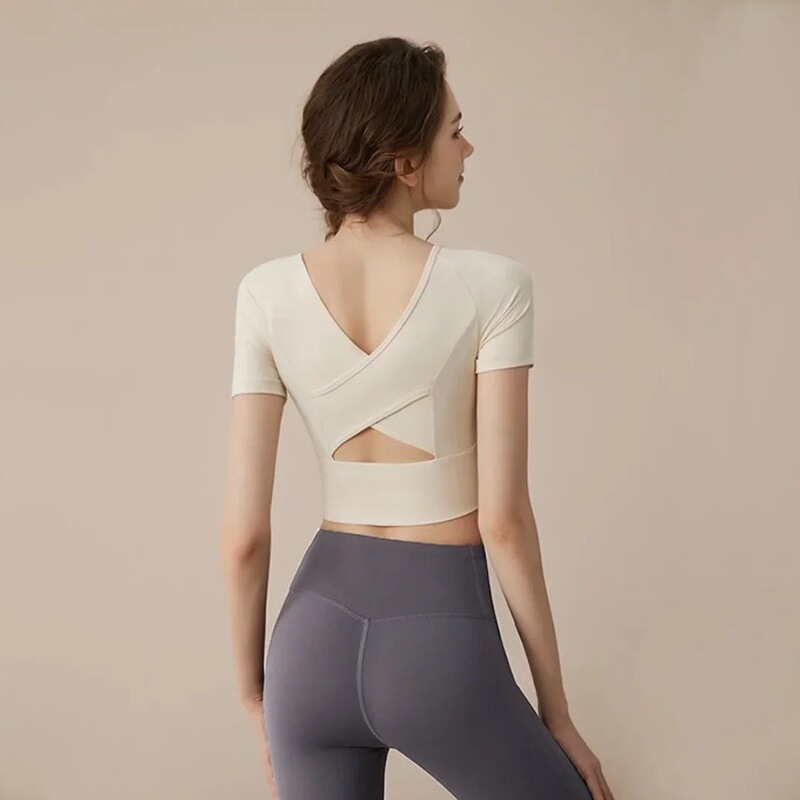 Sports Yoga T-Shirt for Women, Summer Short-Sleeved, High-End, Slim-Fitting, Simple, Solid Color, Slimming, Fitness, Pilates Sports Top