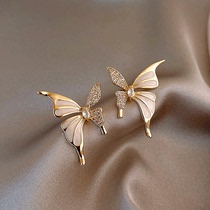 (Suning Self) Platinum Sanskrit silver needle inlaid with drip oil butterfly New fashion Temperament Ear Nail White 2858