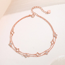 (Suning Self) Platinum Van Lili double-layered four-leaf grass foot chain rose gold 2858