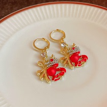 (Self-operated by Suning) Platinum Vanli Diamond-Drip Oil Dragon-Shaped Blessing Earrings New Years Zodiac Year Versatile Earrings 2858