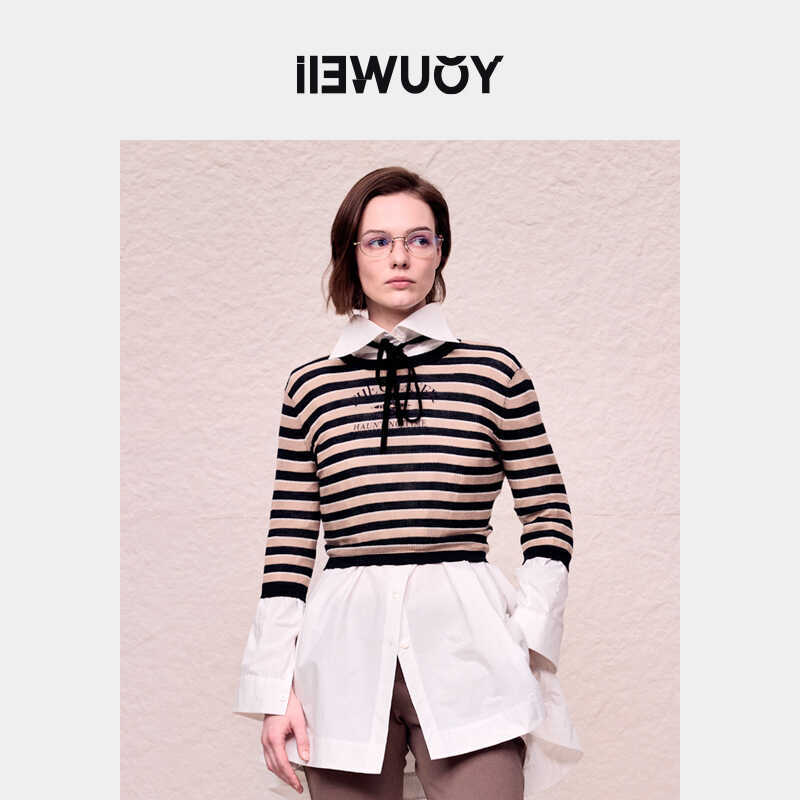 Youwei Youwei [Kimi Exclusive] 2024 Autumn Wool-Blend Printed Striped Sweater Women's Knitwear