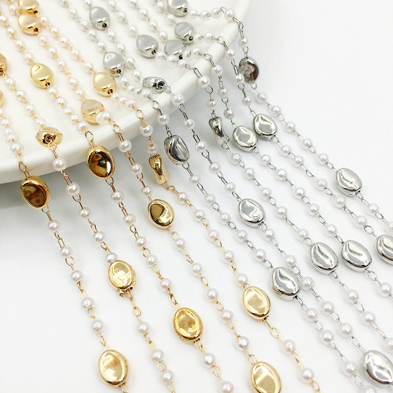 18k Fidelity gold pearl chain ccb Alien beads Diy necklace hair Hairpin Flow Su Accessories Pure Bronze Ornaments-Taobao