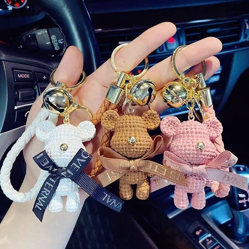 Trendy Brand Wool Bear Keychain 3D Doll Backpack Pendant Female Cartoon Bear Car Keychain Ornament Gift