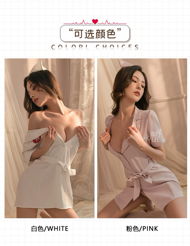 Đồng phục y tá cos đồng phục y tá nguyên chất Desire hottie nơ váy ngủ trang phục cosplay đồng phục nhà đồng phục mùa hè thoáng khí cosplay y ta Đồ Ngủ Hóa Trang Cosplay Y Tá