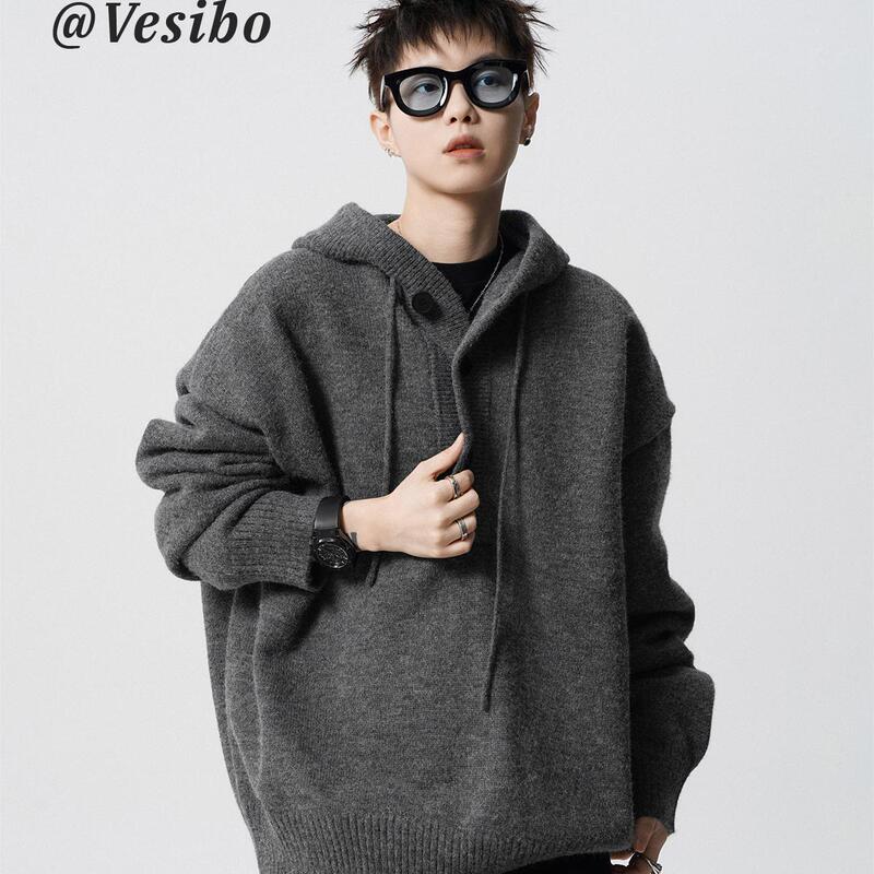 High Street Solid Color Hooded Knit Sweater for Men, Winter American Style Cleanfit Hoodie, High-End Cool Sweater High Street Solid Color Hooded Knit Sweater for Men, Winter American Style Cleanfit Hoodie, High-End Cool Sweater