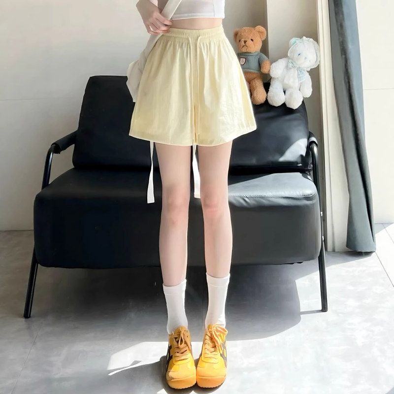 1688 Chuzhiwen Quick-Dry Wrinkle-Resistant Embroidered Shorts for Women, High-Waisted Casual Sports Wide-Leg Versatile Macaron Shorts